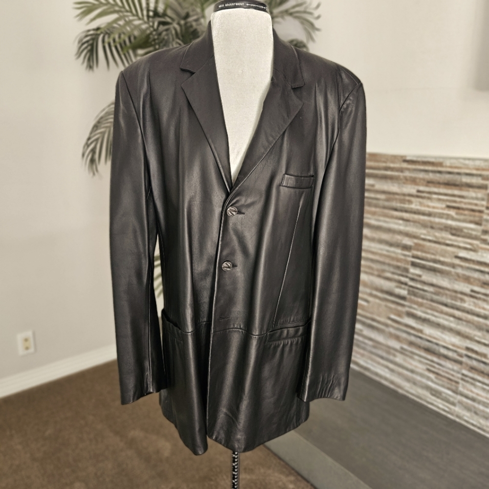 Mens Versace black leather blazer